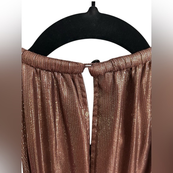A.L.C. Womens Silk Smocked Tiered Elara Metallic Brown Gold Halter Midi Dress 12 - Picture 7 of 9